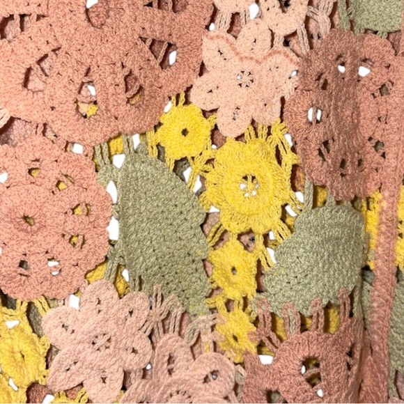 Entro Knit Crochet Floral Multi Color Pastel Cropped Long Sleeve Lace Top Small - Picture 12 of 14